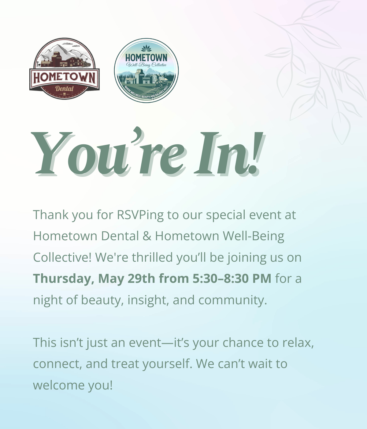 Thank you for RSVPing! We can’t wait to welcome you!
