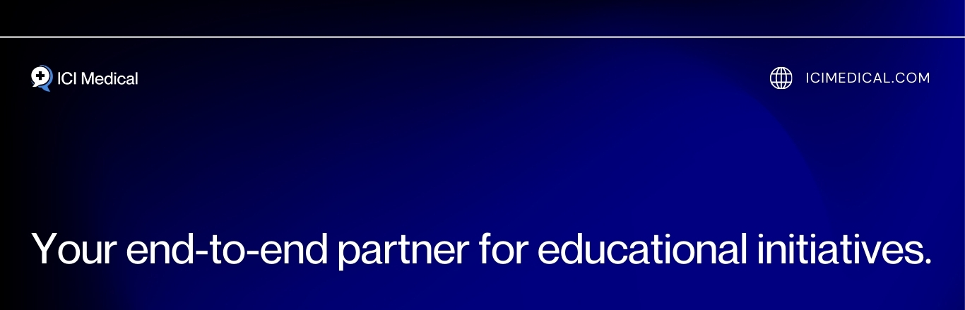 Banner promoting the 15 Minute Fridays microlearning series for primary care providers. The text reads: 'Elevate, Educate and Empower your customers with 15 Minute Fridays.' Below, it states: 'A unique microlearning product designed for maximum engagement, each session delivers essential insights that drive real-world clinical practice changes.' On the right, there is a logo featuring a coffee cup with a leaf design and the text '15 Minute Fridays.