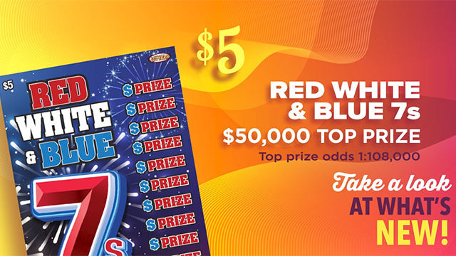 $5 Red White & Blue 7s. $50,000 Top prize. Top prize odds 1:108,000. Take a look at what's new!